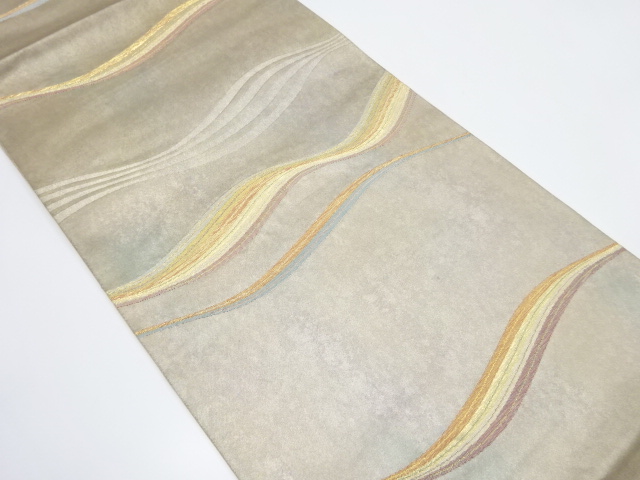 JAPANESE KIMONO / ANTIQUE FUKURO OBI / SILK / WOVEN WAVY STRPE